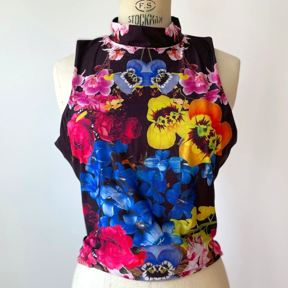 Colorful Floral Mock Neck Sleeveless bodysuit XL